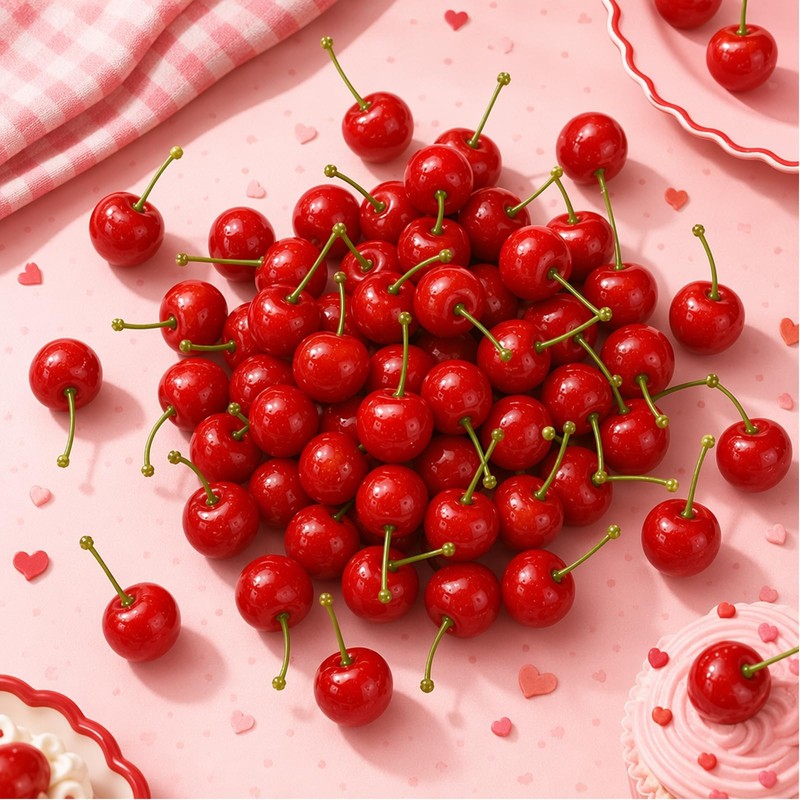60 Fake Cherries, Red Fake Cherry Artificial Foam Fruit Decor