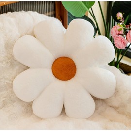 Aryan Flower Pillow, White Throw Pillows, Cute Floor Cushion, Preppy Room Decor Cushions for Bedroom,Sofa, Couch 38cm (White)