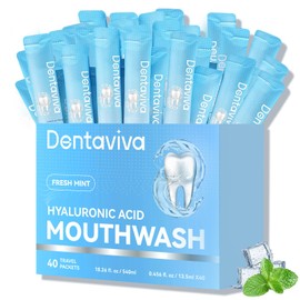 DentaViva Travel Size Mouthwash – 40 Individual Packets – Dry Mouth Relief Strips with Hyaluronic Acid & Probiotics – Alcohol, Fluoride & Gluten Free – Xylitol Cavity Prevention | Travel Oral Care
