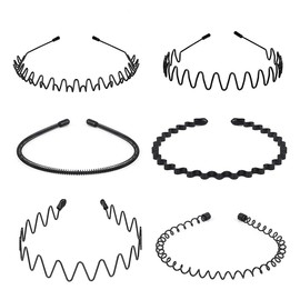 SJBAUTYO 6pcs Unisex Metal Hair Band, Black Wave Headband Women Men Wave Metal Headband, Outdoor Boys Sports Yoga Elastic Non-Slip Hair Band Hair Accessories