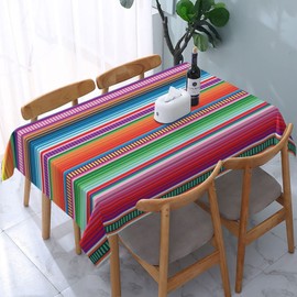 YETTA YANG Mexican Blanket Serape Stripe Pattern Colorful Waterproof Picnic Party Rectangle Table Cloth Cover Decorations Fabric 54 X 72 Inches Rectangle Tablecloth Home Dining Room Kitchen Decor