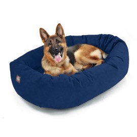 Majestic Pet 52 Inch Suede Shredded Memory Foam Mix Calming Extra Large Dog Bed Washable 52 x 35 x 11 (Inch) - Cozy Soft Round Dog Bed with Spine for Head Support - Pet Bed Navy