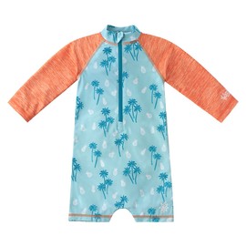 UV SKINZ UPF 50+ Baby Boy's Long Sleeve Swim Romper, Beach Trees, 3-6 Months