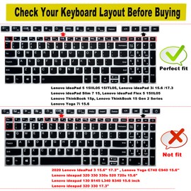 2PCS Keyboard Cover Large Letters for Lenovo V15 G4 G3 G2/ IdeaPad 1 1i 15.6'', IdeaPad 1 15IJL7 15ADA07 15IAU7 15ALC7 15.6"/ IdeaPad Flex 5 5i 16"/ IdeaPad 3 3i 15.6"/IdeaPad 5 5i 15.6/ Yoga 7 7i 16