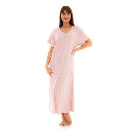 Suzy & Me Ladies Long Plus Size Luxury Soft Touch Jersey Nightshirt (PINK DOT 30-32)