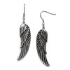 Stainless Steel Antiqued and Polished Wing Dangle Shepherd Hook Earrings