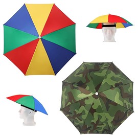 Whcctl Pack of 2 Foldable Parasol Hat, Mini Umbrella Cap, Rainbow Umbrella Hats, Outdoor Fishing Umbrella Cap, for Beach, Travel, Fishing, Cycling, Outdoor Activities, Rainbow Camouflage