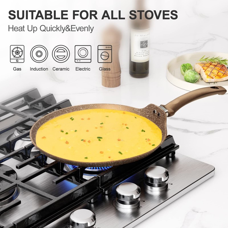Innerwell Nonstick Crepe Pan, Granite Coating Flat Skillet Dosa Tawa