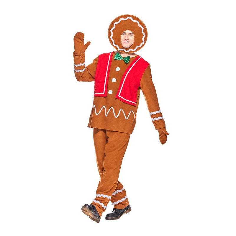 EraSpooky Adult Gingerbread Man Costume Deluxe Men's Christmas Cookie Outfits