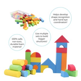 Vokodo 113 Piece Large Foam Building Blocks with Different Shapes and Sizes Bright Colors Quality Educational Kids Creative Construction Toys for Children Girls Boys Toddlers Waterproof