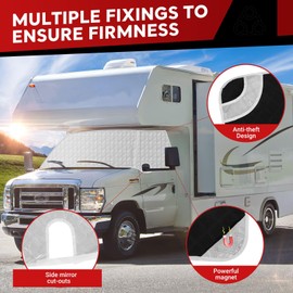 BOYISEN RV Windshield Sunshade Cover, RV Front Window Cover Compatible with Class C Ford 1997-2025 Motorhome, UV Protection & Privacy Shield, RV Windshield Shade 4 Layers with Mirror Cutouts