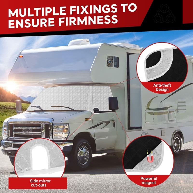 BOYISEN RV Windshield Sunshade Cover, RV Front Window Cover Compatible