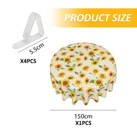 1 x tablecloth with floral pattern and 4 pieces tablecloth clips, table decoration, party decoration, party accessories, waterproof tablecloth, round tablecloth, tablecloth accessories