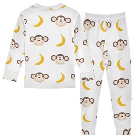 MCHIVER Cute Monkey Banana Pajamas Set 2 Piece Cotton Pjs Set Long Sleeve Sleepwear Prints Top and Bottom Size 5Y