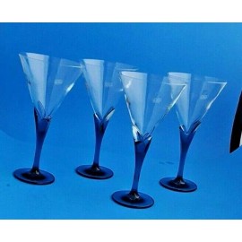 Bormioli Rocco SET OF 4 LUIGI BORMIOLI LIGHT & MUSIC BLUE STEM WATER GLASSES NWOT