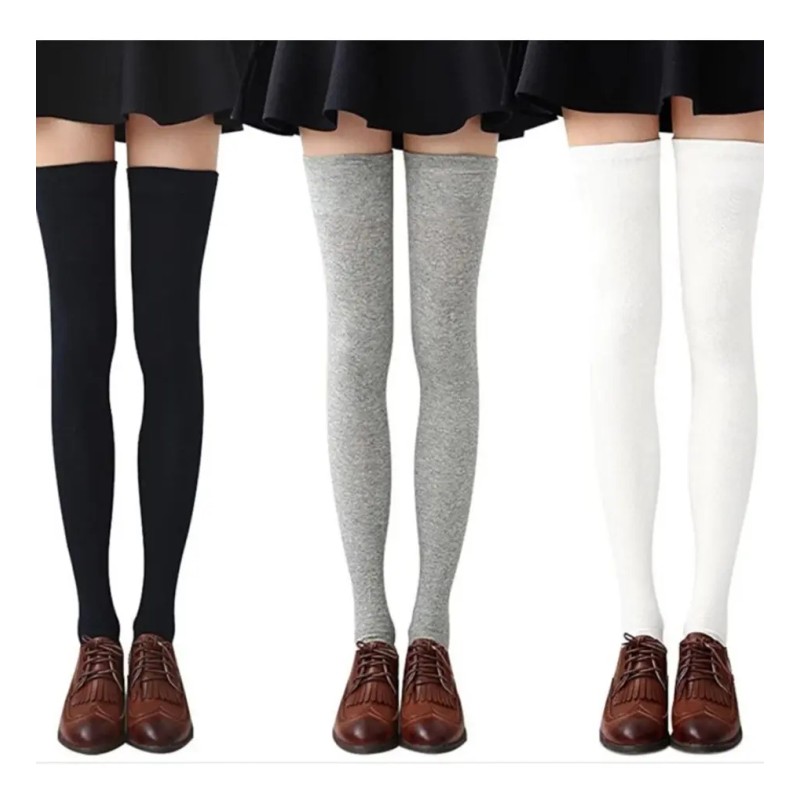 Calcetas Largas Medias Blanca /negra Moda Japonesa Kawaii