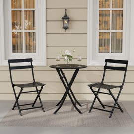 3-Piece Patio Bistro Set with Round Table & 2 Folding Chairs, Compact Outdoor Furniture for Balcony, Garden, Porch – Space-Saving Design, Black