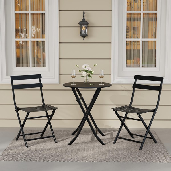 3-Piece Patio Bistro Set with Round Table & 2 Folding