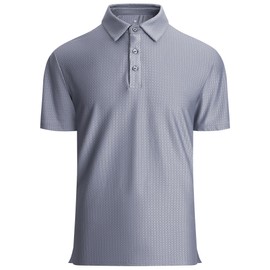 WARHORSEE Golf Polo Shirts for Men Short Sleeve Wrinkle Free 4 Way Stretch Moisture Wicking Performance Collared Tshirts,Grey,L