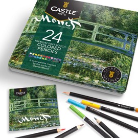 Castle Arts Themed 24 Colored Pencil Set in Tin Box, perfect ‘Monet’ inspired colors. Featuring quality, smooth colored cores, superior blending & layering performance achieving great results