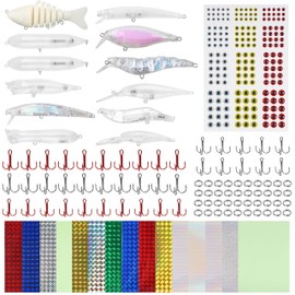 Unpainted Fishing Lures Making Kit, 286pcs DIY Lure Blank Crankbaits Minnow Hard Bait Set with Treble Hooks,Split Rings,3D Eyes,Fishing Lure Stickers Pliers DIY Fishing Tackle