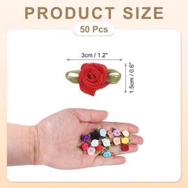 MECCANIXITY 50pcs Red Ribbon Roses 5/8"x1-3/16" Mini Roses for Crafts Little Satin Bows Roses Artificial Flowers