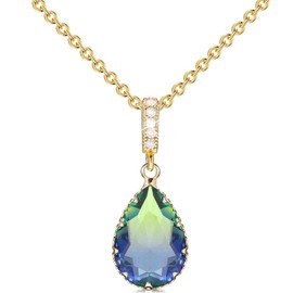 Suyi Gold Necklace Teardrop Crystal Pendant Necklaces Green Blue