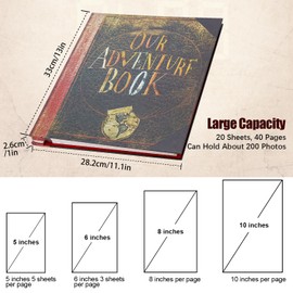 Photo Album Self Adhesive Pages Scrapbook Album For 3x5, 4x6,6x8,8x10 Photos,40 Self-Adhesive Pages 3D Cover,DIY Adventure Book Photo Album For Family,Wedding,Baby,Travel Memories