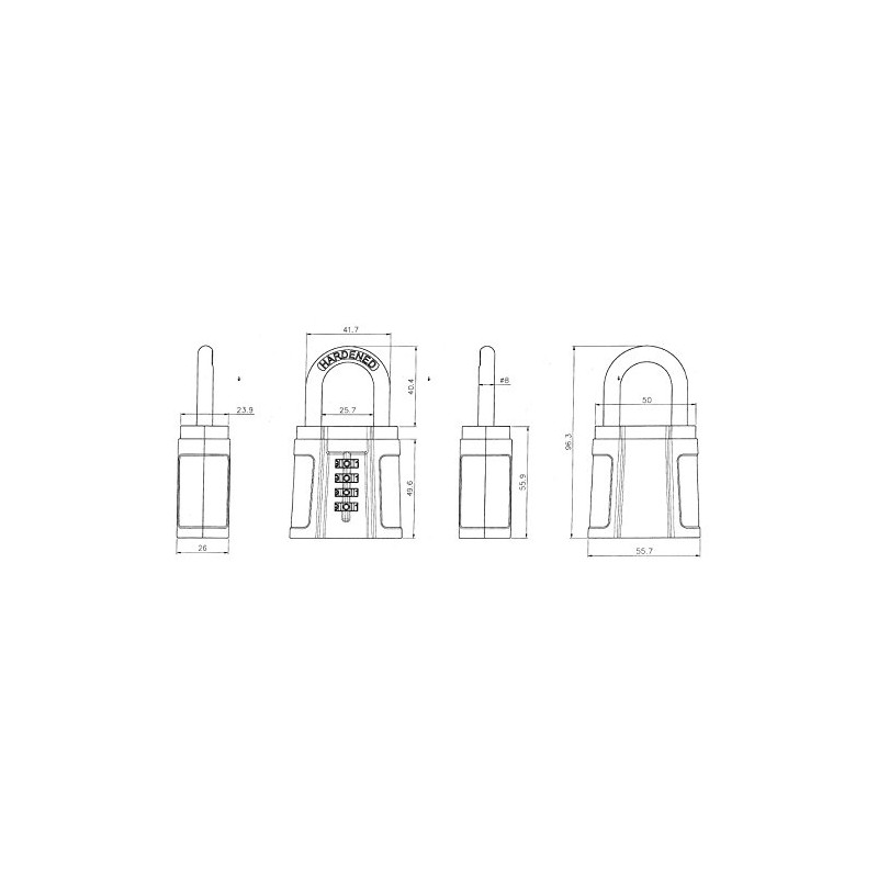 Bosvision Heavy Duty 55mm Closed shackle Combination Padlock with shackle