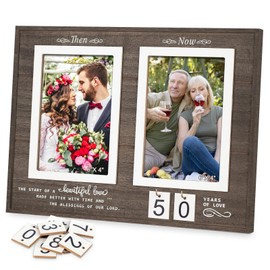 Milestone Then & Now Anniversary Picture Frame, 1-99 Years Commemorative Wedding Gift, Wood Photo Frame with Sentimental Quote - Perfect Engagement or Bridal Shower Present - Holds 2 4x6 Inch Photos