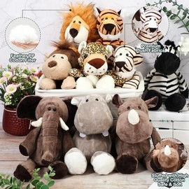 HyDren 20 Pcs Safari Stuffed Animals 11.8'' Plush Jungle Wild Animals Cute Elephant Giraffe Lion Tiger Monkey Stuff Animals Soft Plush Animals in Bulk Stuffed Animals Toy for Toddler Baby Jungle Party