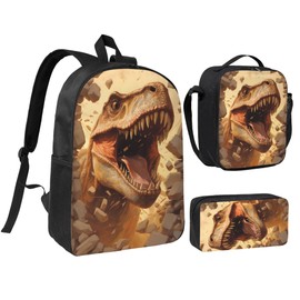 Dinosaurs School Backpack Kids Girls Boys Teens 3PCS Bookbag with Lunch Box Pencil case Set Lightweight Bag