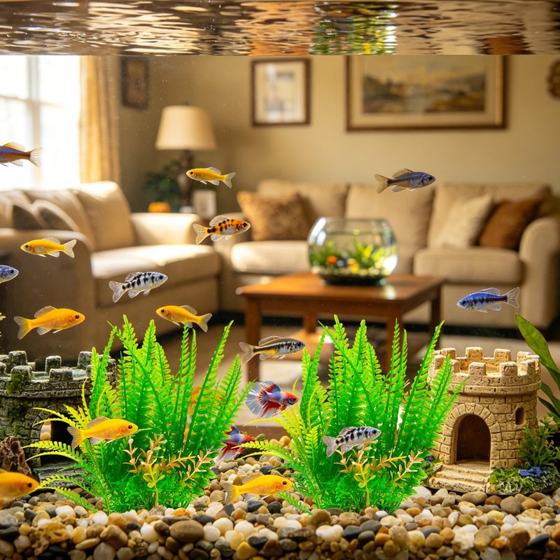 BOLYEE 2 Pack Aquarium Decor Plastic Plants, Large Artificial Fish