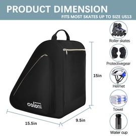 Goloni Skate Bag for Ice Skates, Inline Skates, Roller & Quad Skates, Water-Resistant Durable Skate Bag with Adjustable Strap, Unisex Skating Gear Bag for Adults,Black