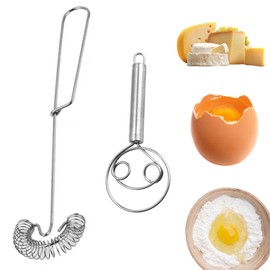 OHYER Pack of 2 whisks, flour whisks, whisks, dough kneader, spiral whisk, bread baking accessories, whisk, stainless steel whisk for perfect dough in no time at all, for stirring, whisking, frothing