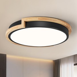 WOKNOS Ceiling Light, Ceiling Light, Black, 30 cm, 24 W LED Lamp with Wood for Bedroom, Living Room, Kitchen, Hallway, Dining Room, 4000 K