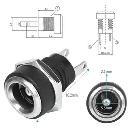 JRYXDS DC Female 2 Pins 5.5 x 2.1 mm Hollow Connector Socket DC Power Jack Socket Connector Pack of 6