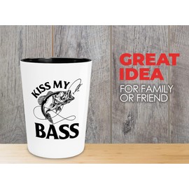 Fishing Shot Glass 1.5oz - Kiss My Bass - Fisherman River Aquarium Goldfish Catch Hunting Lake Catfish Fantail Arowana Father Dad