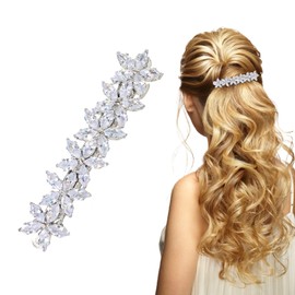 Esitrormi Hair Barrettes for Women Thick Hair French Hair Pins Silver Rhinestone Hair Clips Flower Zircon Spring Clips Large Fancy Hair Clips Wedding Bridal Hair Accessories for Women