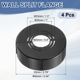 sourcing map Wall Split Flange, 4 Pcs 62x20 mm - Cuttable ABS Round Escutcheon Plate Cover Buckle, Shower Arm Flange for 20/25/33mm(0.8/1.0/1.3 Inch) Water Pipe Faucet Decoration (Black)