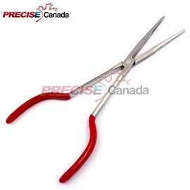 Precise Canada: Long Reach 11” Inch Straight Duckbill Nose Pliers For Hard-to-reach Narrow Spaces And Limited Clearance Areas Red Grip