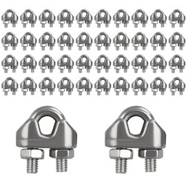 SHUESS 40 PCS 1/8" M3 Stainless Steel Wire Rope Cable Clip Clamp, Used for Cable Clips, Hanging Banners or Flags,Temporary Guardrail Systems