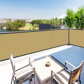 Houssity Beige 3' x 9' Balcony Deck Fence Privacy Screen Cover Panel Shade Cloth Fabric for Chain Link Fence Patio Pool Railing Driveway Walkway Porch Playground Dog Kennel Residence Commercial Use