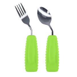 EZ Assistive Adaptive Utensils Spoon & Fork Easy to Hold for Independent Eating, Weighted Utensils for Hand Tremors