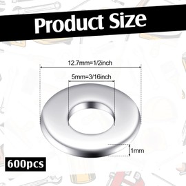 Hanaive 600 Pieces 3/16" x 1/2" Aluminum Backup Pop Rivet Washers,304 Metal Flat Stainless Steel Rivet Washers for Screws and Bolts Repairing Boats, Cars, Household and Outdoor Construction