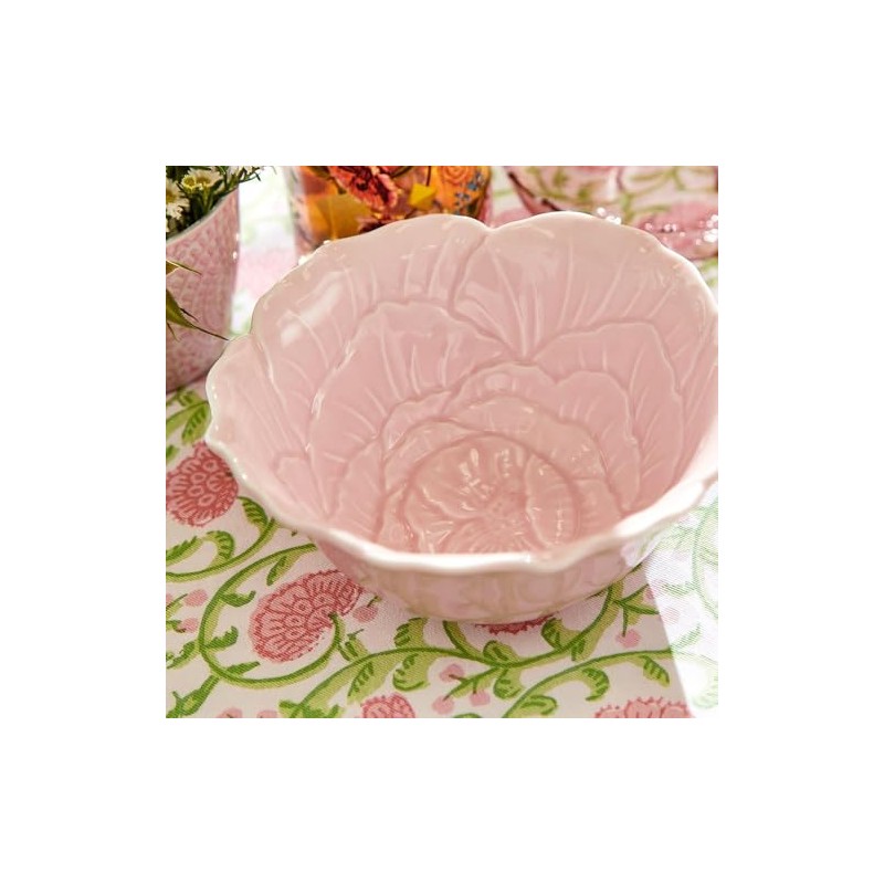 Two's Company Flower Tidbit Bowl, 6-inches Diameter, Porcelain, Pink, Set