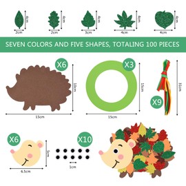 Autumn Wreath Kits, 6 Pieces Hedgehog Craft Kit Child Autumn Wreath for Thanksgiving Day Decorations Party Activities (B)