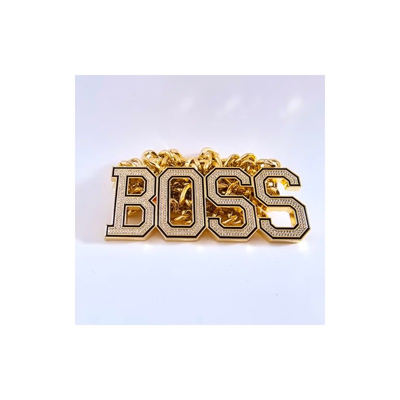 ghfucs Huge Boss Necklace Hip Hop Boss Pendant Gold Cain
