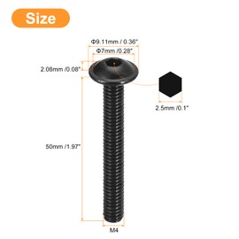 sourcing map Flanged Button Head Socket Cap Screws, 25 Pcs M4x50mm - 304 Stainless Steel Socket Drive Fasteners Bolts, Fully Thread Machine Screws for Furniture Installation (Black)