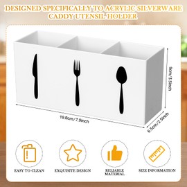 Suzile Acrylic Cutlery Storage Organizer Bin Silverware Caddy Countertop Knife Spoon and Fork Holder Kitchen 3 Section Tableware Storage Box for Cabinet Indoor Home Flatware Dining Room (White,M)